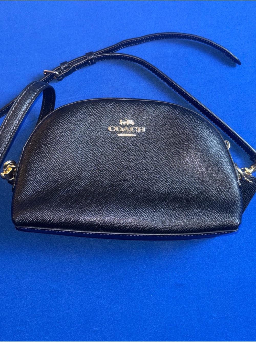 Coach Madi Mini Dome Crossbody in black leather and gold accents